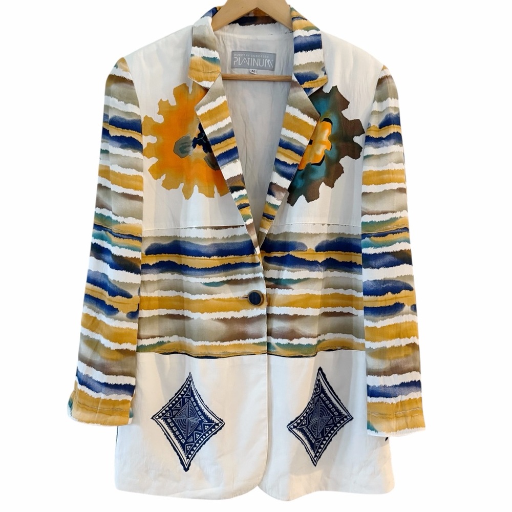 Vintage Platinum by Dorothy Schoelen Abstract Blazer Southwest Tribal Art Medium